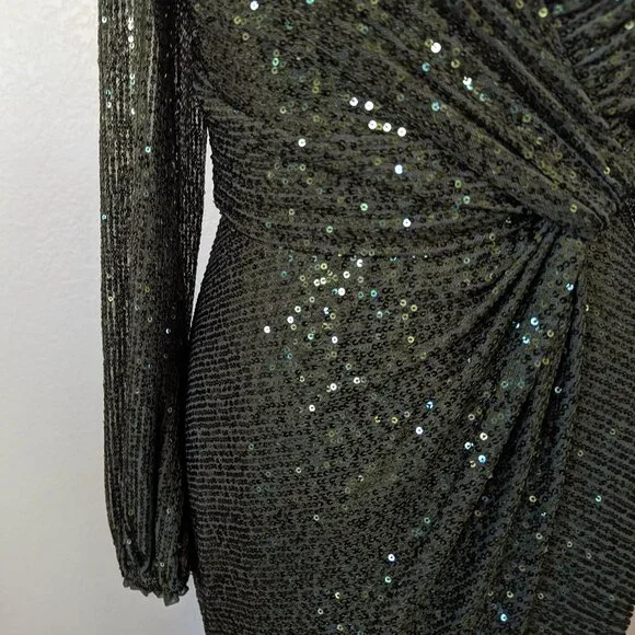 Olive Green Sequined Long Sleeve Formal Evening Wedding Dress 6